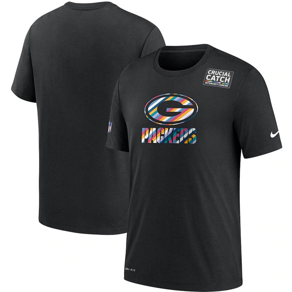 Men's Green Bay Packers 2020 Black Sideline Crucial Catch Performance NFL T-Shirt
